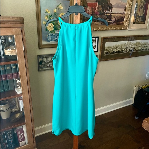 Banana Republic keyhole halter shift dress knee length lined 14 aqua turquoise - Picture 6 of 11